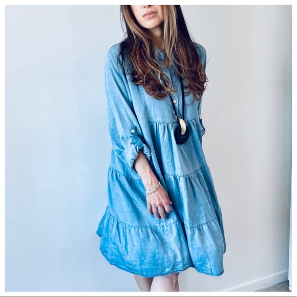 ✨LAST ONE✨MADE IN ITALY CHIC LIGHT JEAN TIERED DRESS - Picture 6 of 6